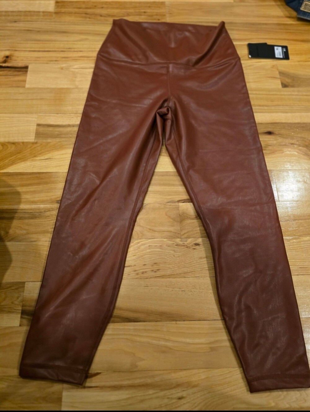 Faux Leather High-Waist Leggings - Rust Brown
